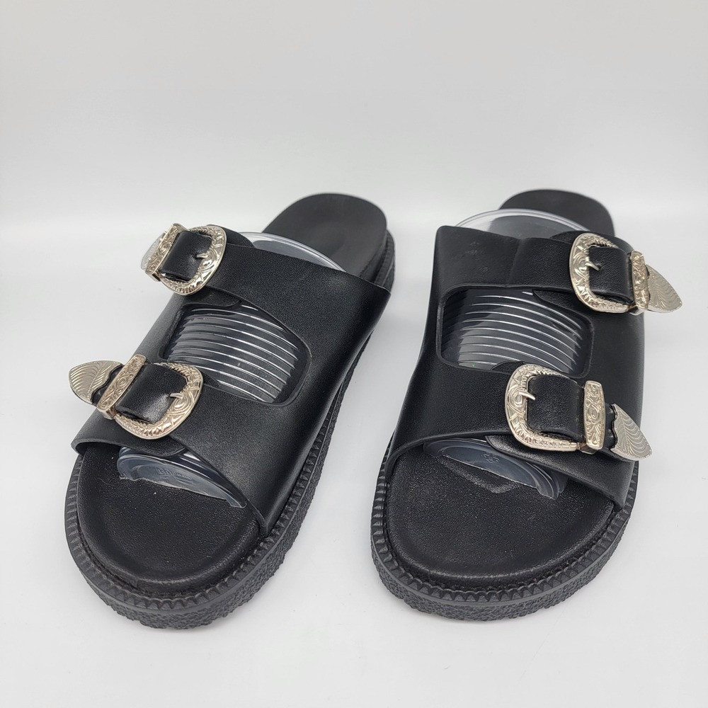 black double western buckle slides size 11.5 womens NEW